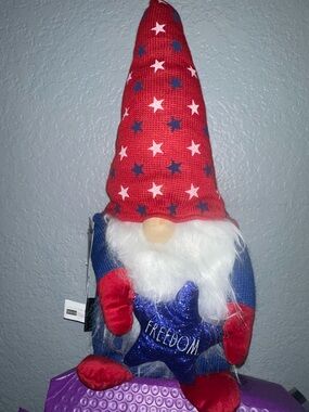 Rae Dunn Patriotic Star Gnome Plush - Red, Blue, White